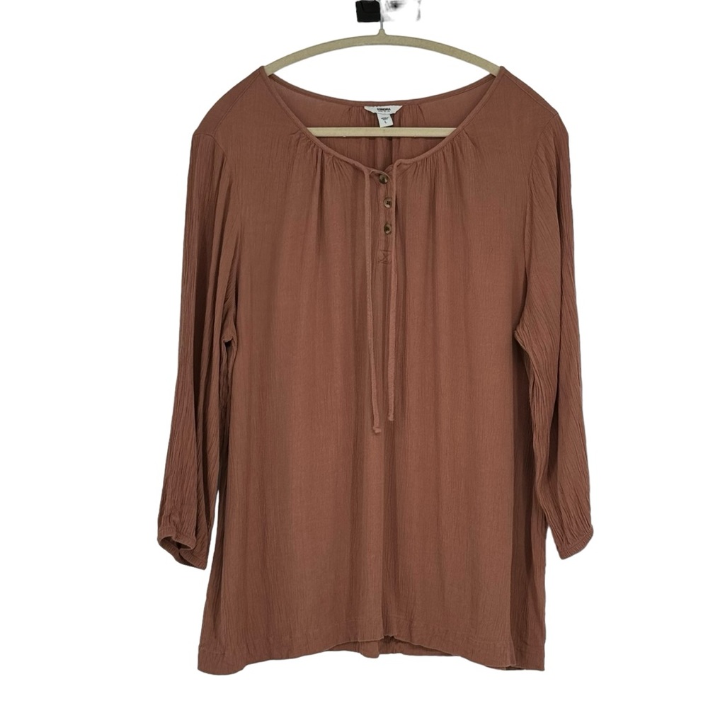 *Women’s Sonoma Size Large Brown Textured Rayon Long Sleeve Tunic w Neck Ties